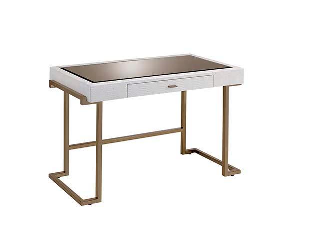 ACME - Boice - Vanity Desk - White PU & Champagne Finish - 5th Avenue Furniture