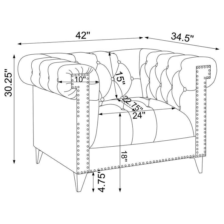 CoasterEssence - Bleker - Tufted Tuxedo Arm Chair - Blue - 5th Avenue Furniture