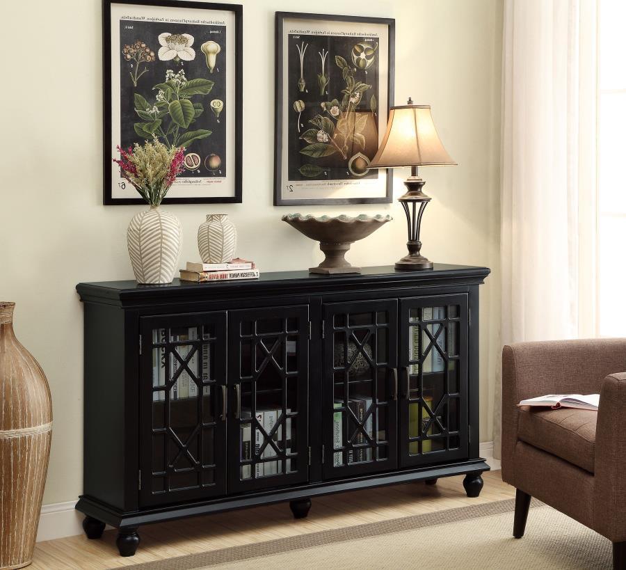 CoasterEssence - Kovu - 4-Door Accent Cabinet - Black - 5th Avenue Furniture