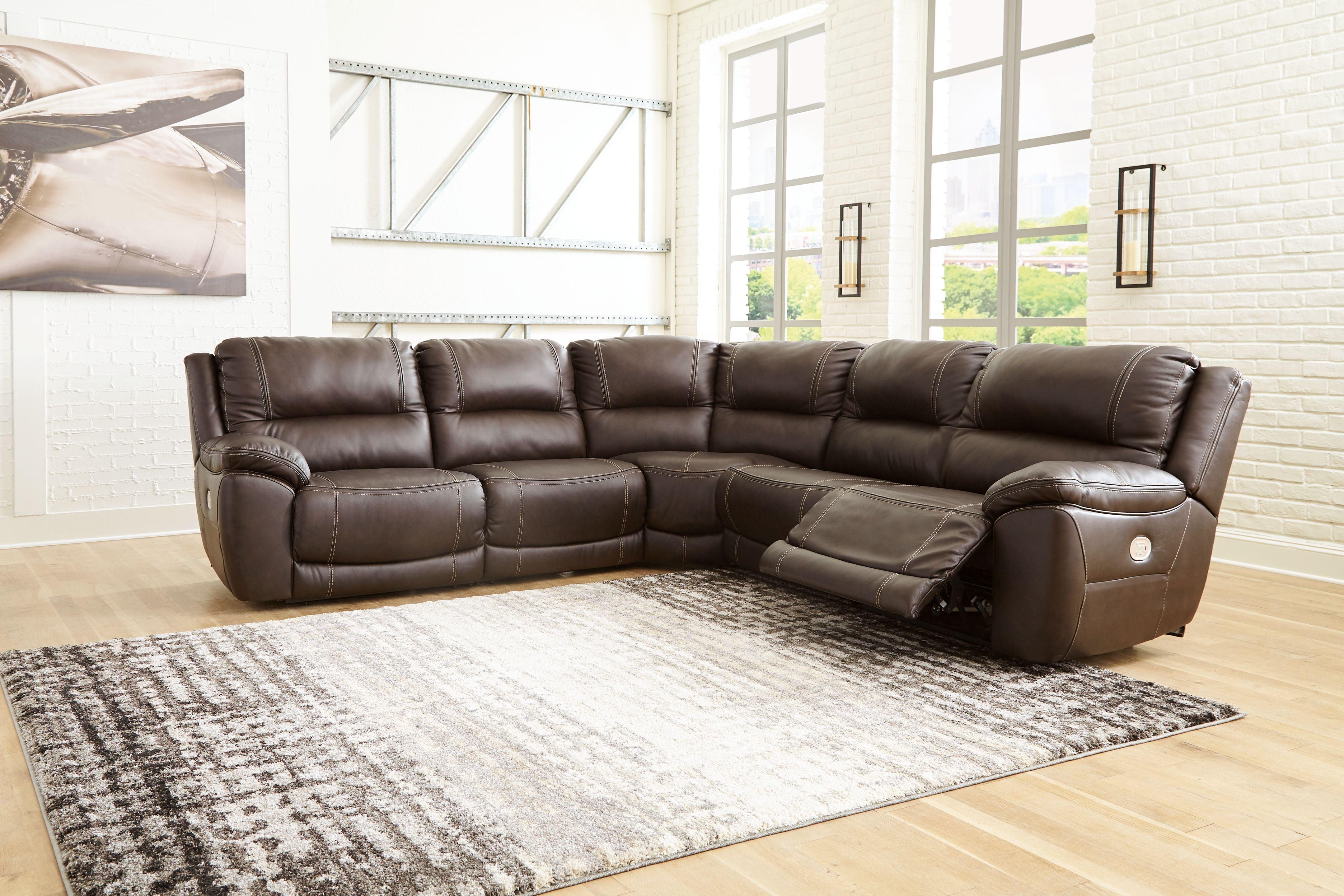 Signature Design by Ashley® - Dunleith - Chocolate - 5-Piece Power Reclining Sectional - 5th Avenue Furniture