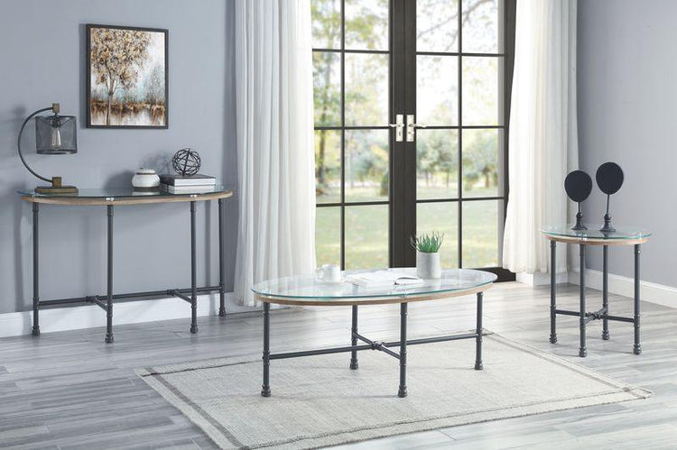 ACME - Brantley - Side Table - Clear Glass & Sandy Gray Finish - 5th Avenue Furniture