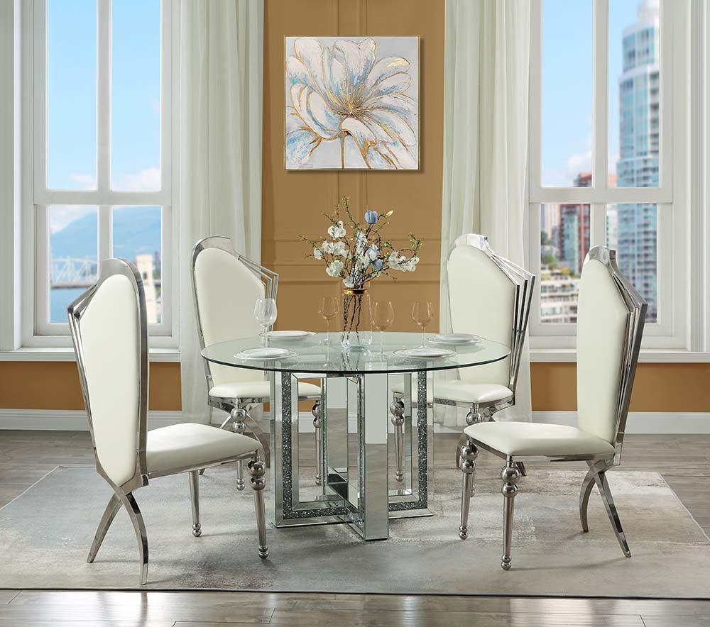 ACME - Noralie - Dining Table - Mirrored & Faux Diamonds - 5th Avenue Furniture