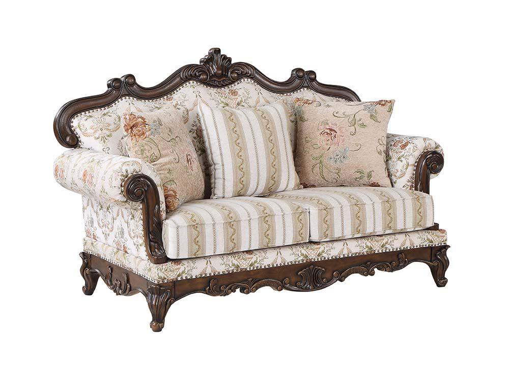 ACME - Nayla - Loveseat - Pattern Fabric & Walnut Finish - 5th Avenue Furniture