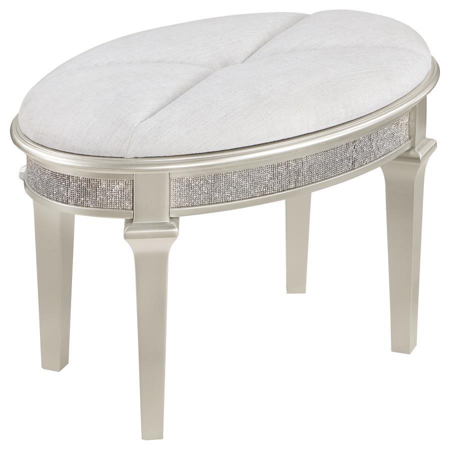 Coaster Fine Furniture - Evangeline - Oval Vanity Stool With Faux Diamond Trim - Silver And Ivory - 5th Avenue Furniture