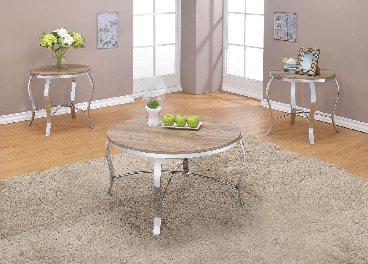ACME - Malai - Coffee Table - Weathered Light Oak & Chrome - 5th Avenue Furniture