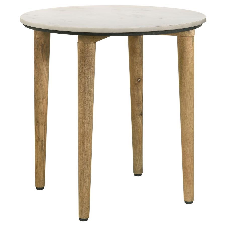 Coaster Fine Furniture - Aldis - Round Marble Top End Table - White And Natural - 5th Avenue Furniture