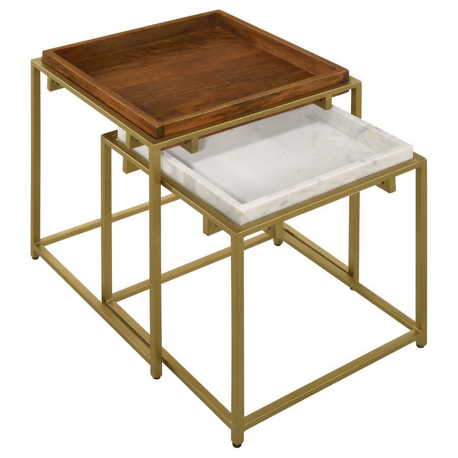 Coaster Fine Furniture - Bolden - 2 Piece Square Nesting Table With Recessed Top - Gold - 5th Avenue Furniture