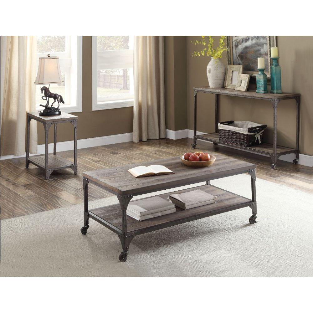 ACME - Gorden - Coffee Table - Weathered Oak & Antique Nickel - 5th Avenue Furniture