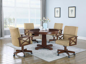 CoasterEssence - Marietta - 5 Piece Game Table Set - Tobacco And Tan - 5th Avenue Furniture