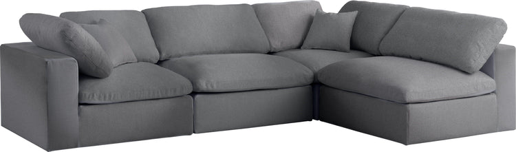 Meridian Furniture - Serene - Linen Textured Fabric Deluxe Comfort Modular Sectional 4 Piece - Grey - Fabric - 5th Avenue Furniture