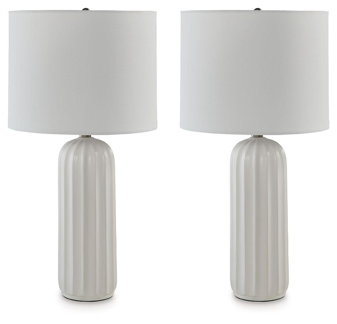 Signature Design by Ashley® - Clarkland - White - Ceramic Table Lamp (Set of 2) - 5th Avenue Furniture