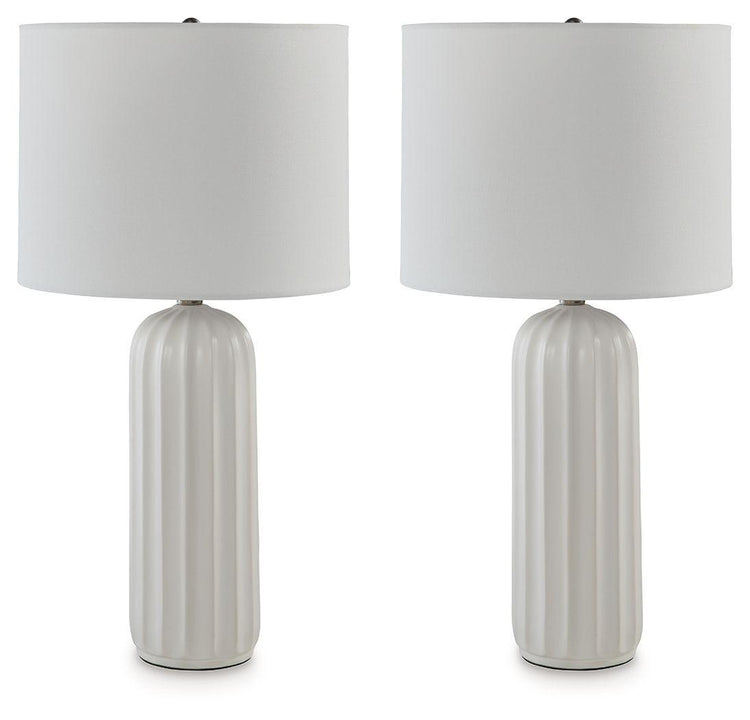 Signature Design by Ashley® - Clarkland - White - Ceramic Table Lamp (Set of 2) - 5th Avenue Furniture