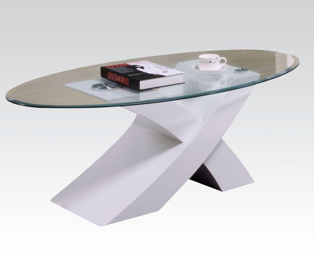 ACME - Pervis - Coffee Table - White & Clear Glass - 5th Avenue Furniture