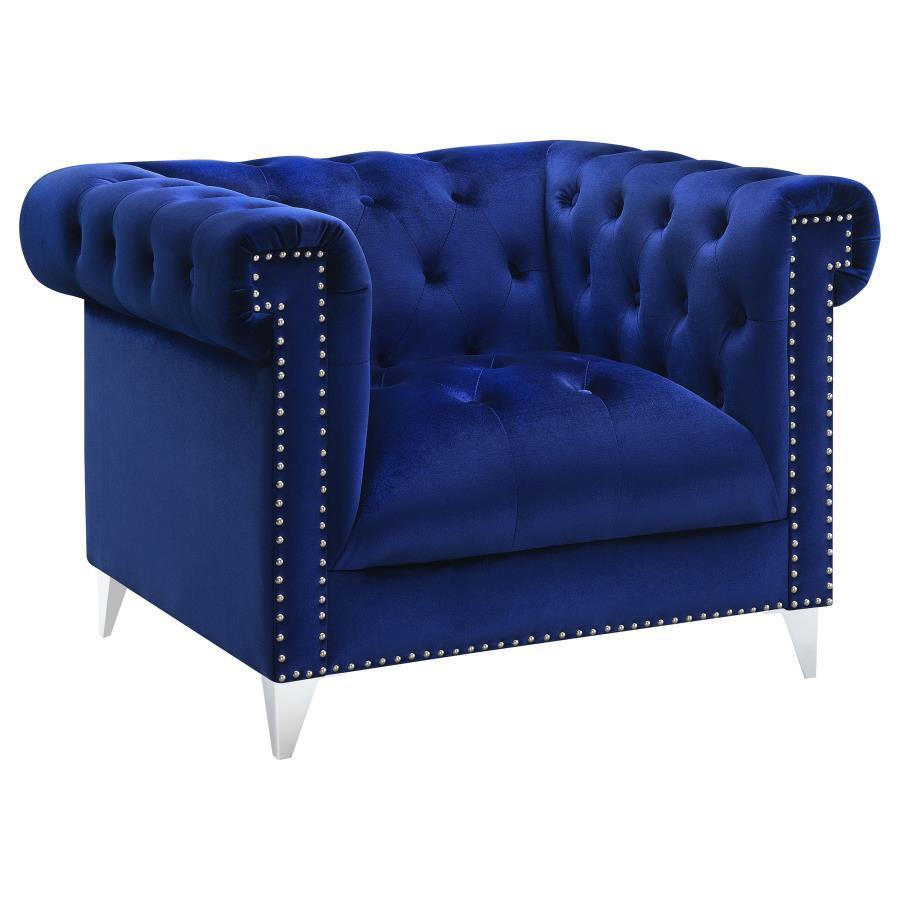 CoasterEssence - Bleker - Tufted Tuxedo Arm Chair - Blue - 5th Avenue Furniture