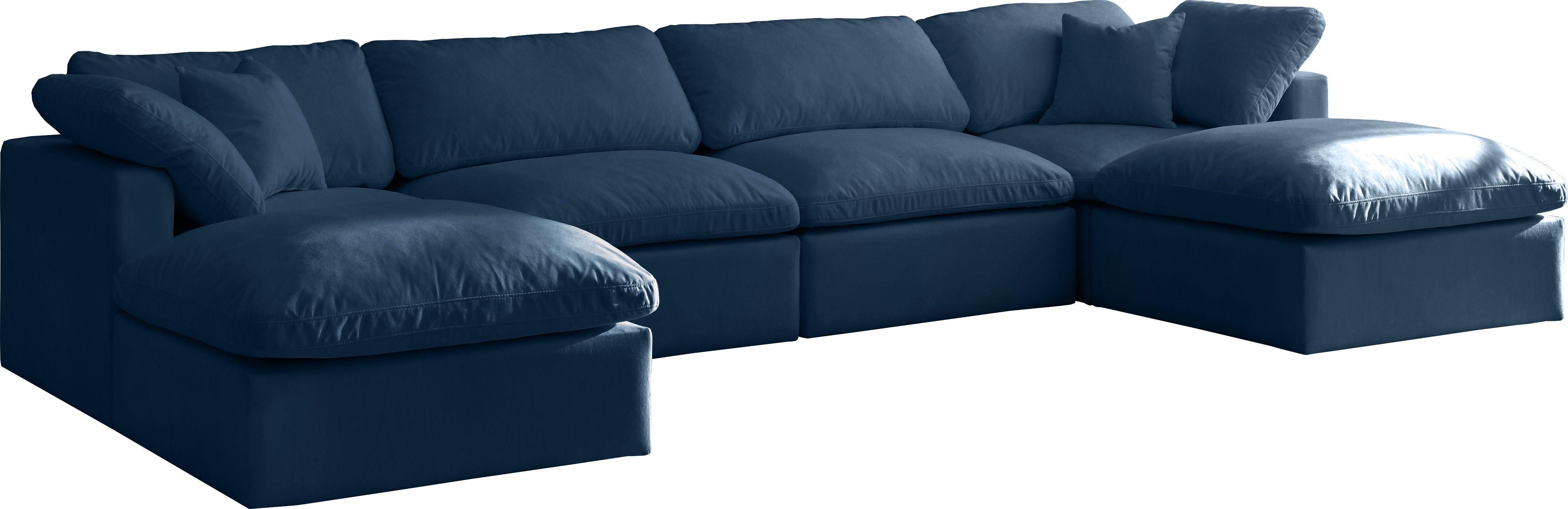 Meridian Furniture - Plush - Velvet Standart Comfort Modular Sectional Standart 6 Piece - Navy - Fabric - Modern & Contemporary - 5th Avenue Furniture