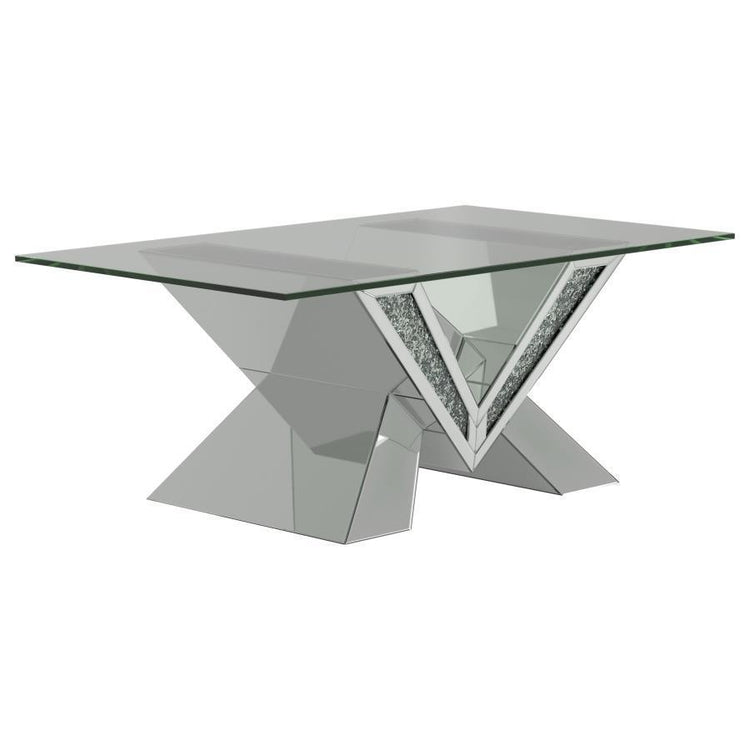 CoasterElevations - Taffeta - V-Shaped Coffee Table With Glass Top - Silver - 5th Avenue Furniture