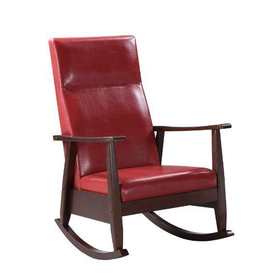ACME - Raina - Rocking Chair - Red PU & Espresso Finish - 5th Avenue Furniture