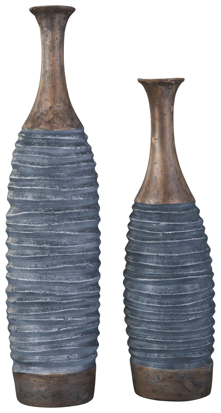 Ashley Furniture - Blayze - Antique Gray / Brown - Vase Set (Set of 2) - 5th Avenue Furniture