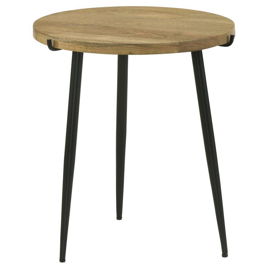 Coaster Fine Furniture - Pilar - Round Solid Wood Top End Table - Natural And Black - 5th Avenue Furniture