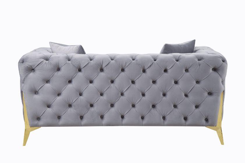 ACME - Jelanea - Loveseat - Gray Velvet & Gold Finish - 30" - 5th Avenue Furniture