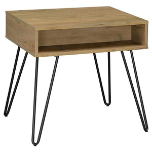 CoasterEssence - Fanning - Square End Table With Open Compartment - Golden Oak And Black - 5th Avenue Furniture