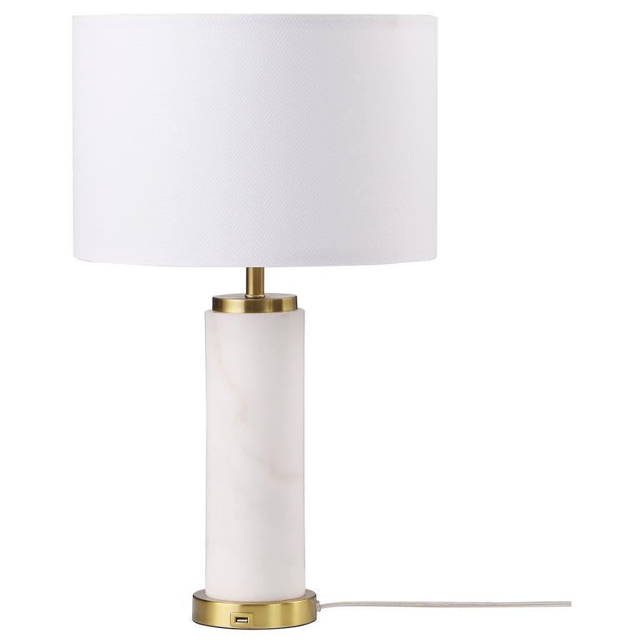 Coaster Fine Furniture - Lucius - Drum Shade Bedside Table Lamp - White And Gold - 5th Avenue Furniture
