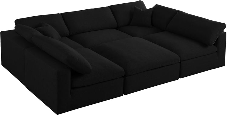 Meridian Furniture - Serene - Linen Textured Fabric Deluxe Comfort Modular Sectional 6 Piece - Black - 5th Avenue Furniture