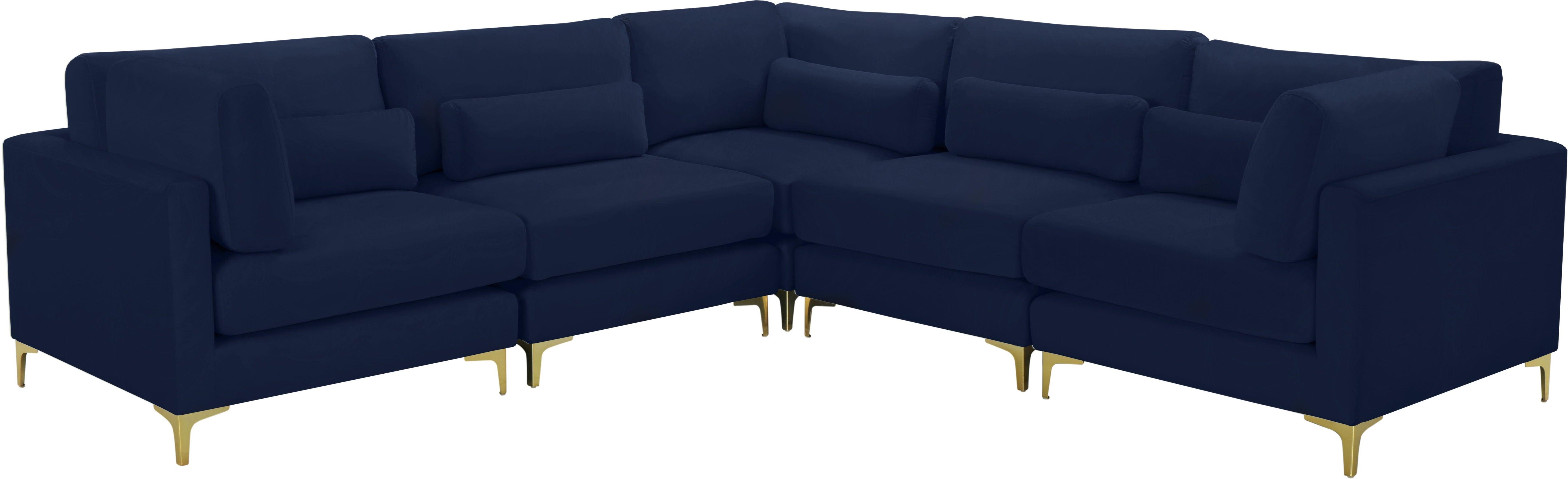 Meridian Furniture - Julia - Modular Sectional 5 Piece - Fabric - Navy - 5th Avenue Furniture