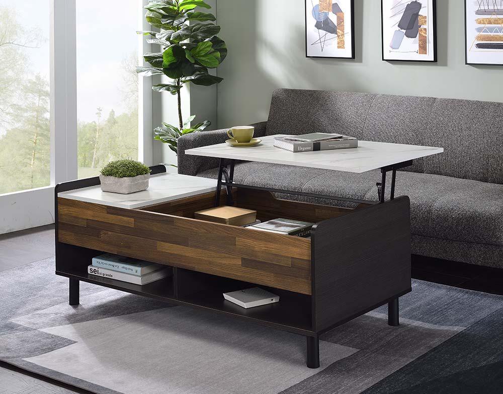 ACME - Axel - Coffee Table - Marble, Walnut & Black Finish - 5th Avenue Furniture