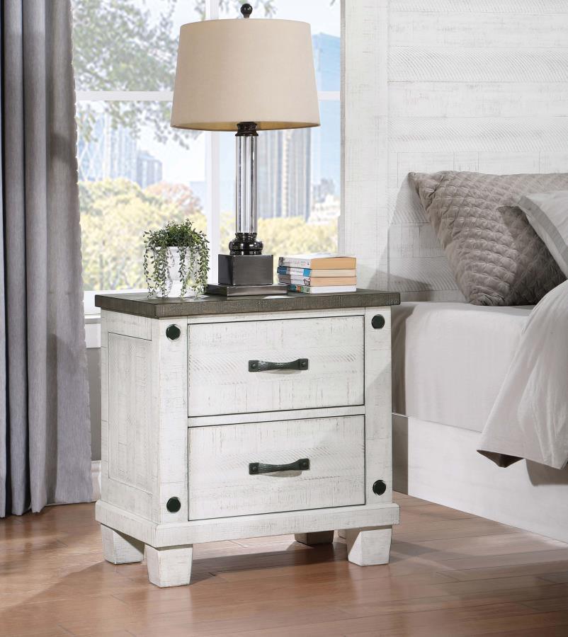 Coaster Fine Furniture - Lilith - 2-Drawer Nightstand - Distressed Gray And White - 5th Avenue Furniture