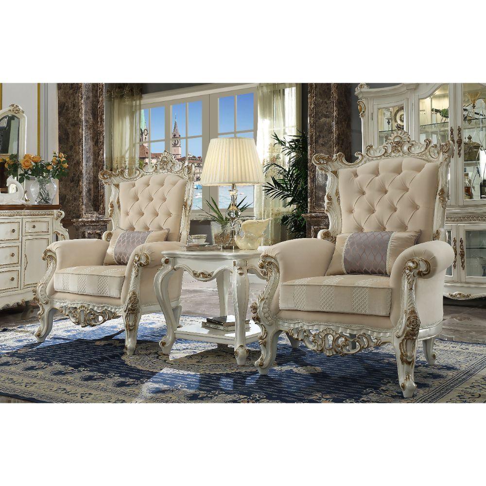 ACME - Picardy II - Accent Chair - Fabric & Antique Pearl - 5th Avenue Furniture