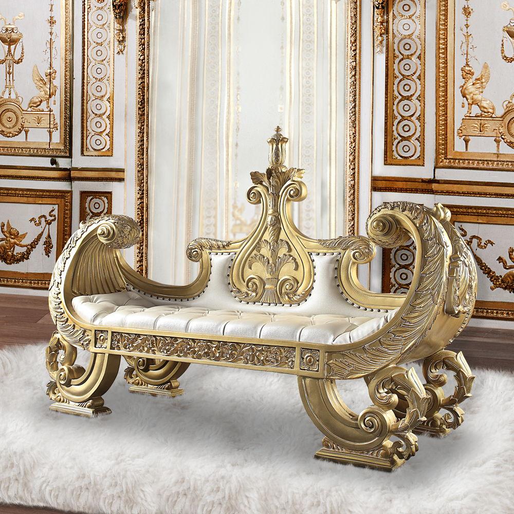 ACME - Bernadette - Bench - White PU & Gold Finish - 5th Avenue Furniture