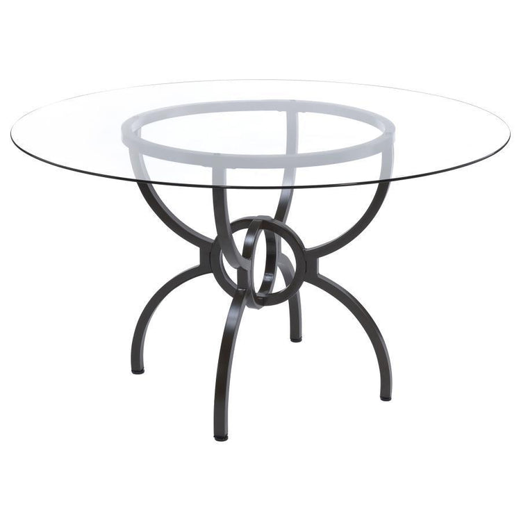 Coaster Fine Furniture - Aviano - 48" Round Glass Top Dining Table - Clear And Gunmetal - 5th Avenue Furniture