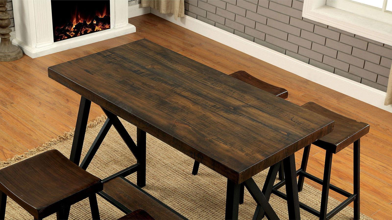 Furniture of America - Lainey - Counter Height Table - Medium Weathered Oak / Black - 5th Avenue Furniture