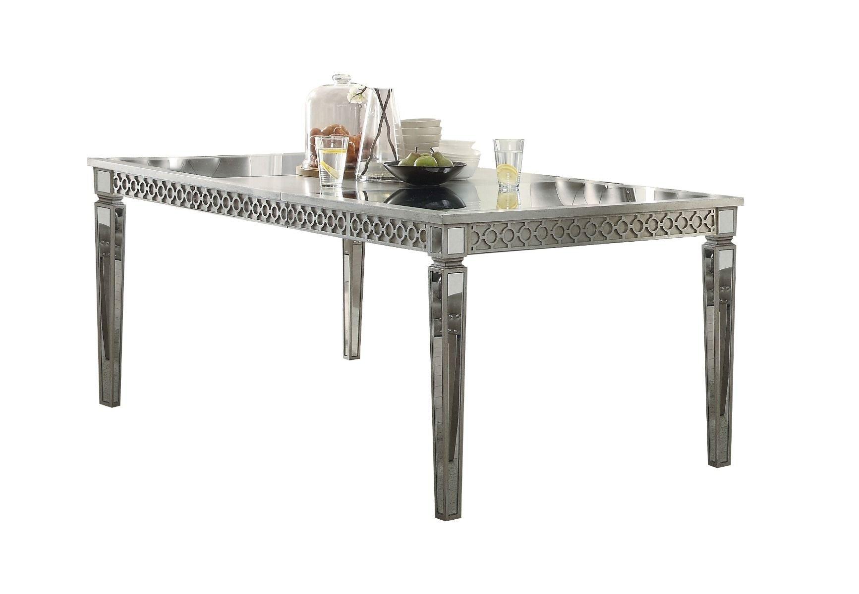 ACME - Kacela - Dining Table - Mirrored & Antique Silver Finish - 5th Avenue Furniture