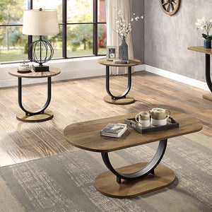 Furniture of America - Olbia - 3 Piece Coffee Table Set - Rustic Oak / Sand Black - 5th Avenue Furniture