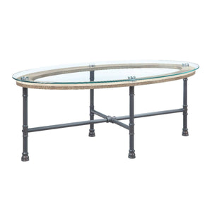 ACME - Brantley - Coffee Table - Clear Glass & Sandy Gray Finish - 5th Avenue Furniture