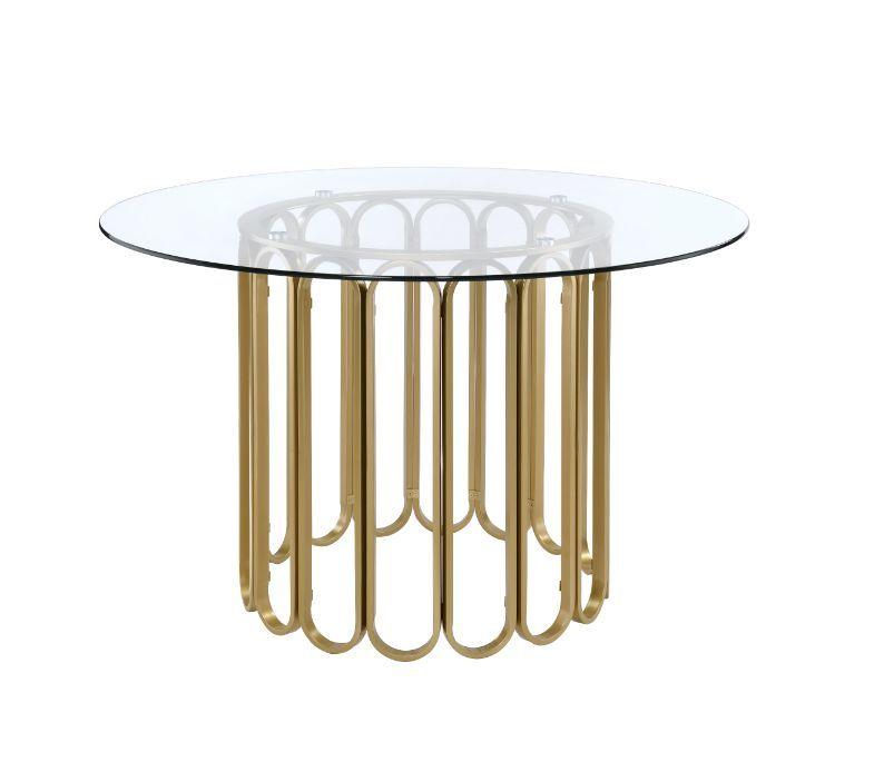 ACME - Pacheco - Dining Table - Clear Glass Top & Gold Finish - 5th Avenue Furniture