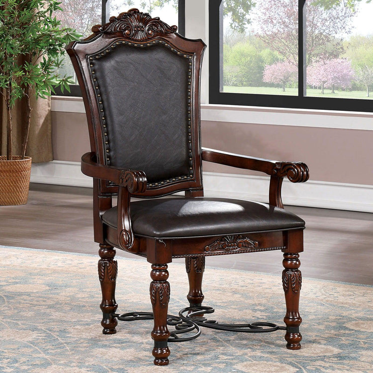 Furniture of America - Picardy - Arm Chair (Set of 2) - Brown Cherry / Black - 5th Avenue Furniture