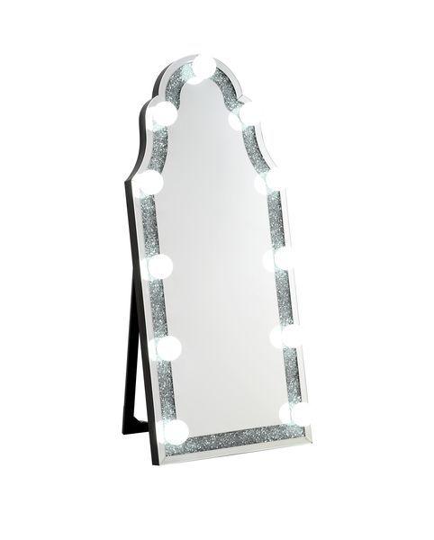 ACME - Noralie - Accent Floor Mirror - Mirrored & Faux Diamonds - Wood - 5th Avenue Furniture