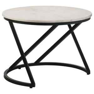 CoasterEssence - Miguel - Round Accent Table With Marble Top - White And Black - 5th Avenue Furniture
