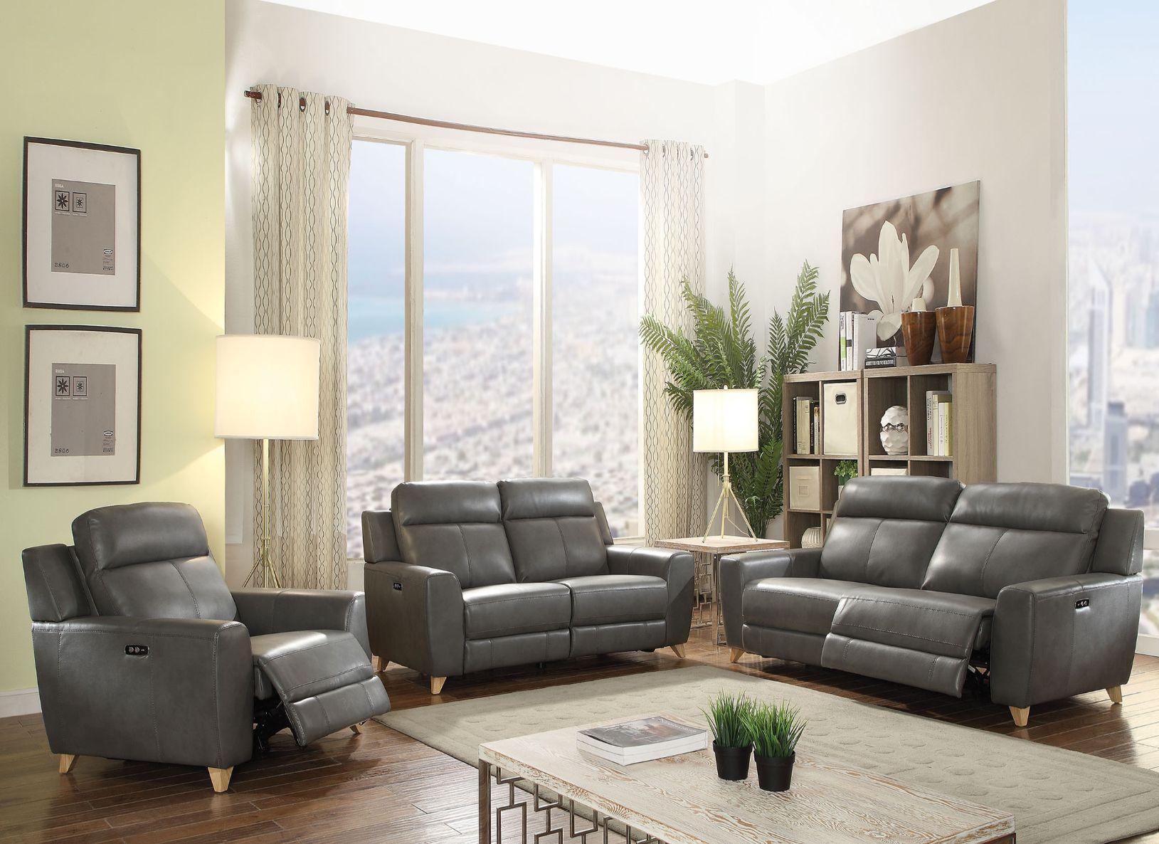 ACME - Cayden - Sofa - Gray Leather-Aire Match - 5th Avenue Furniture