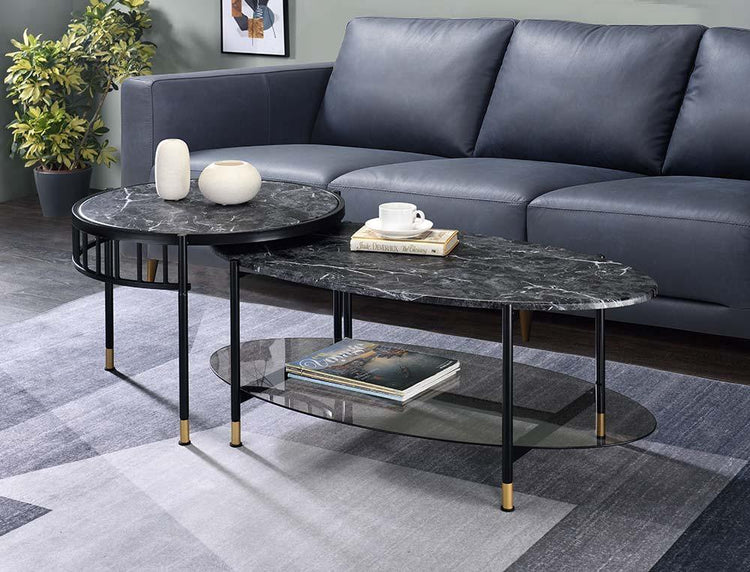 ACME - Silas - Coffee Table - Faux Marble Top & Black Finish - 5th Avenue Furniture
