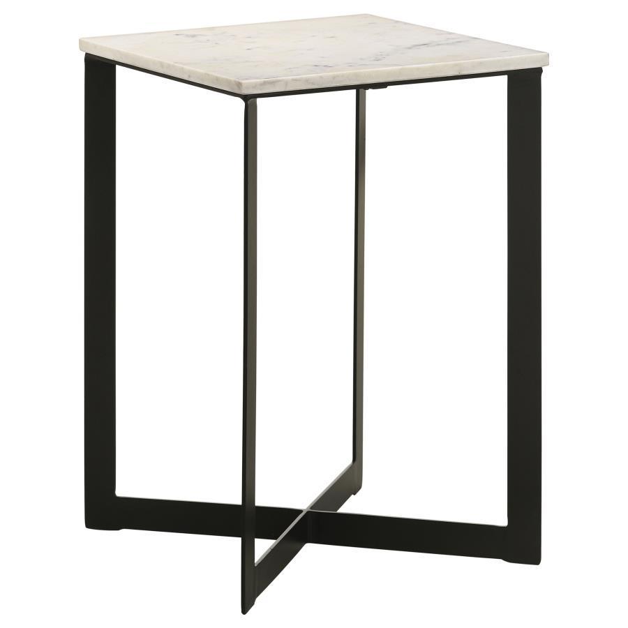 Coaster Fine Furniture - Tobin - Square Marble Top End Table - White And Black - 5th Avenue Furniture