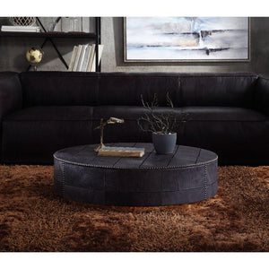 ACME - Ranya - Coffee Table - Antique Ebony Top Grain Leather & Gold - 5th Avenue Furniture