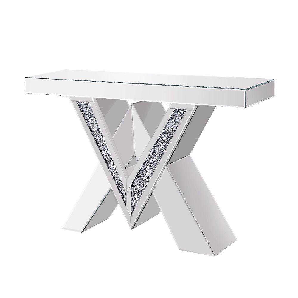 ACME - Noralie - Accent Table - Mirrored & Faux Diamonds - 31" - 5th Avenue Furniture