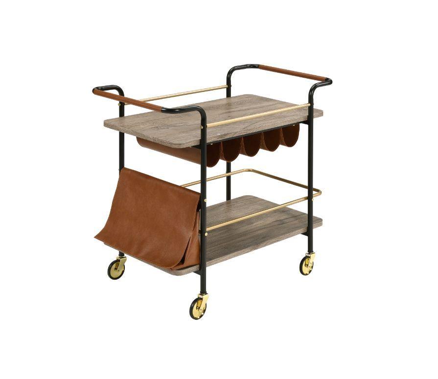 ACME - Naude - Serving Cart - Natural, Gold & Black Finish - 5th Avenue Furniture