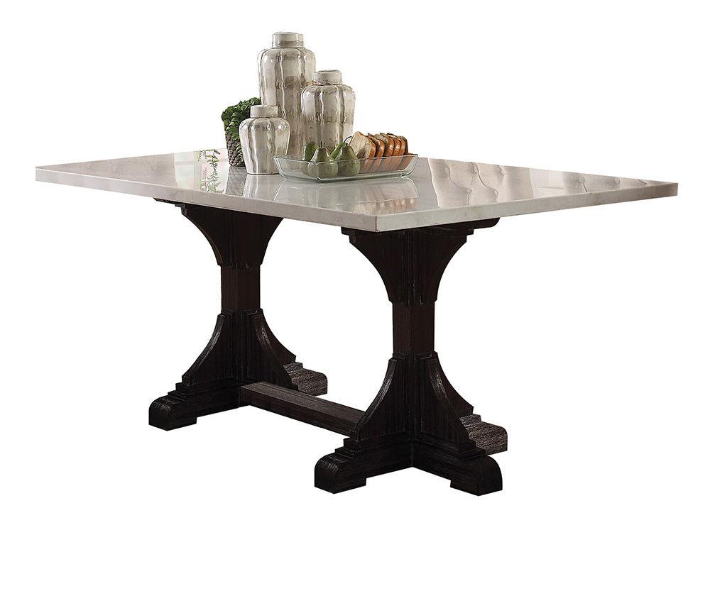 ACME - Gerardo - Dining Table - White Marble & Weathered Espresso - 30" - 5th Avenue Furniture