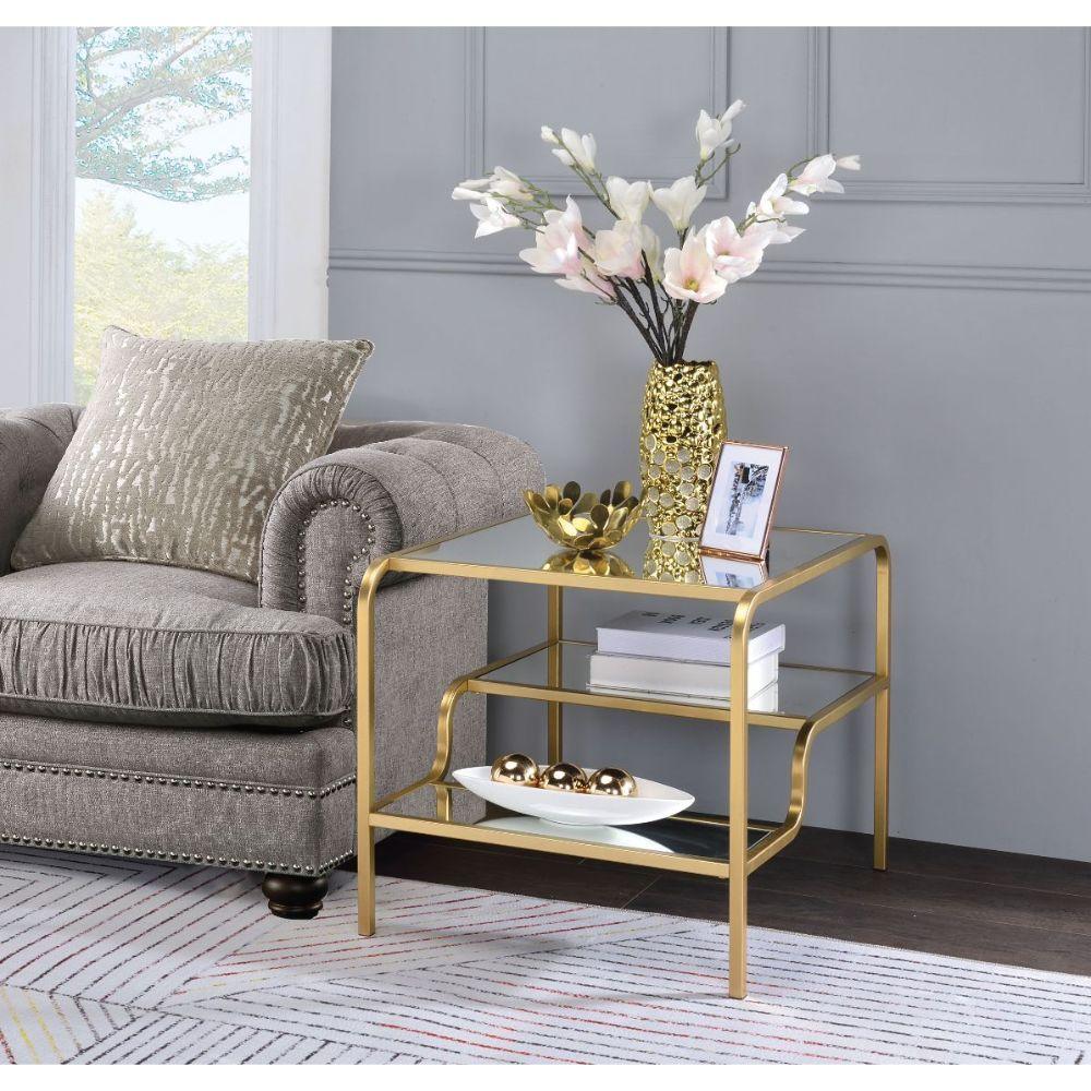 ACME - Astrid - End Table - Gold & Mirror - 5th Avenue Furniture