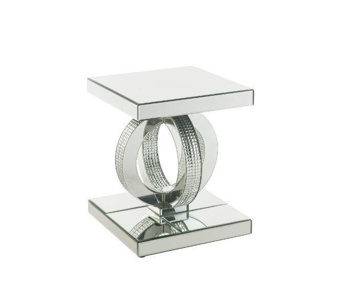 ACME - Ornat - End Table - Mirrored & Faux Diamonds - 20" - 5th Avenue Furniture
